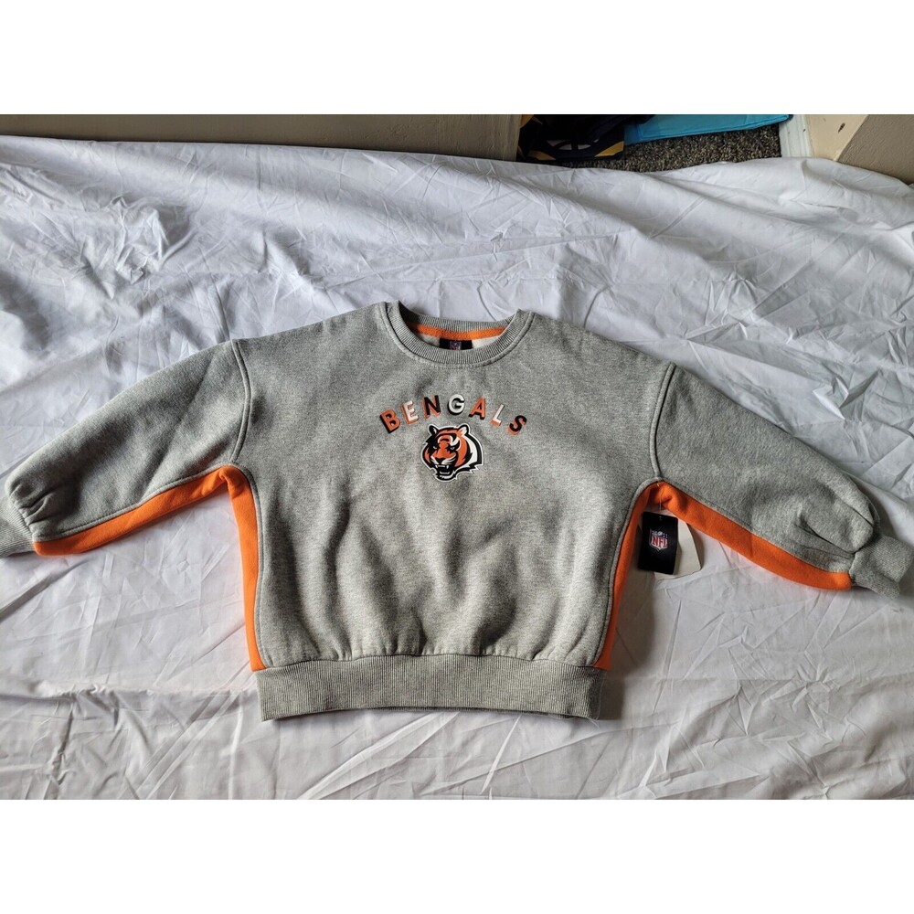 💥 NEW ERA CINCINNATI BENGALS 10/12 Boys GREY ARCH PRIMARY SWEATSHIRT D6